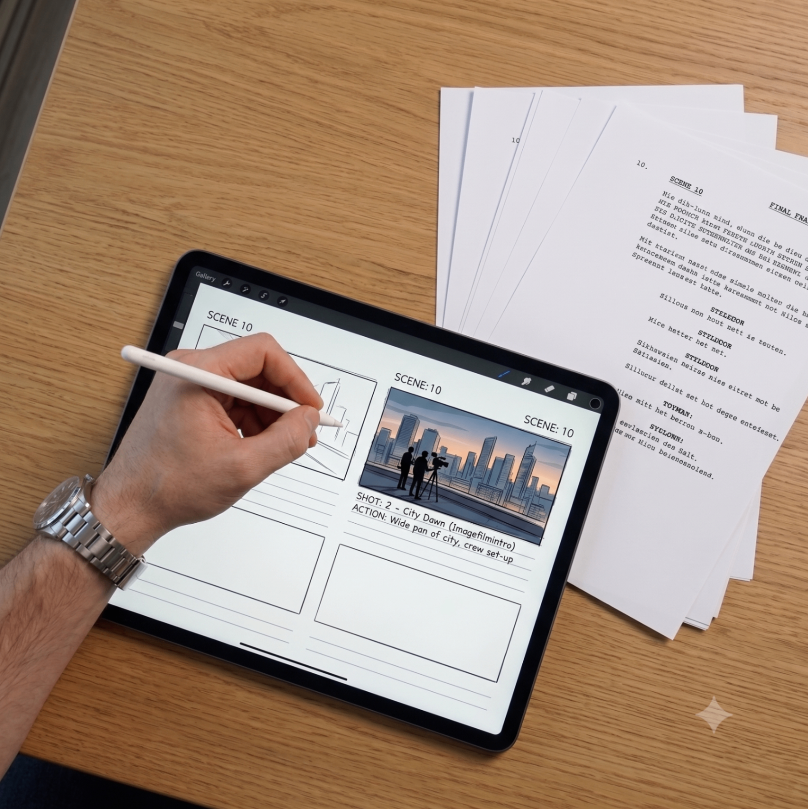 Konzept und Drehbuch für den Imagefilm auf einem Tablet