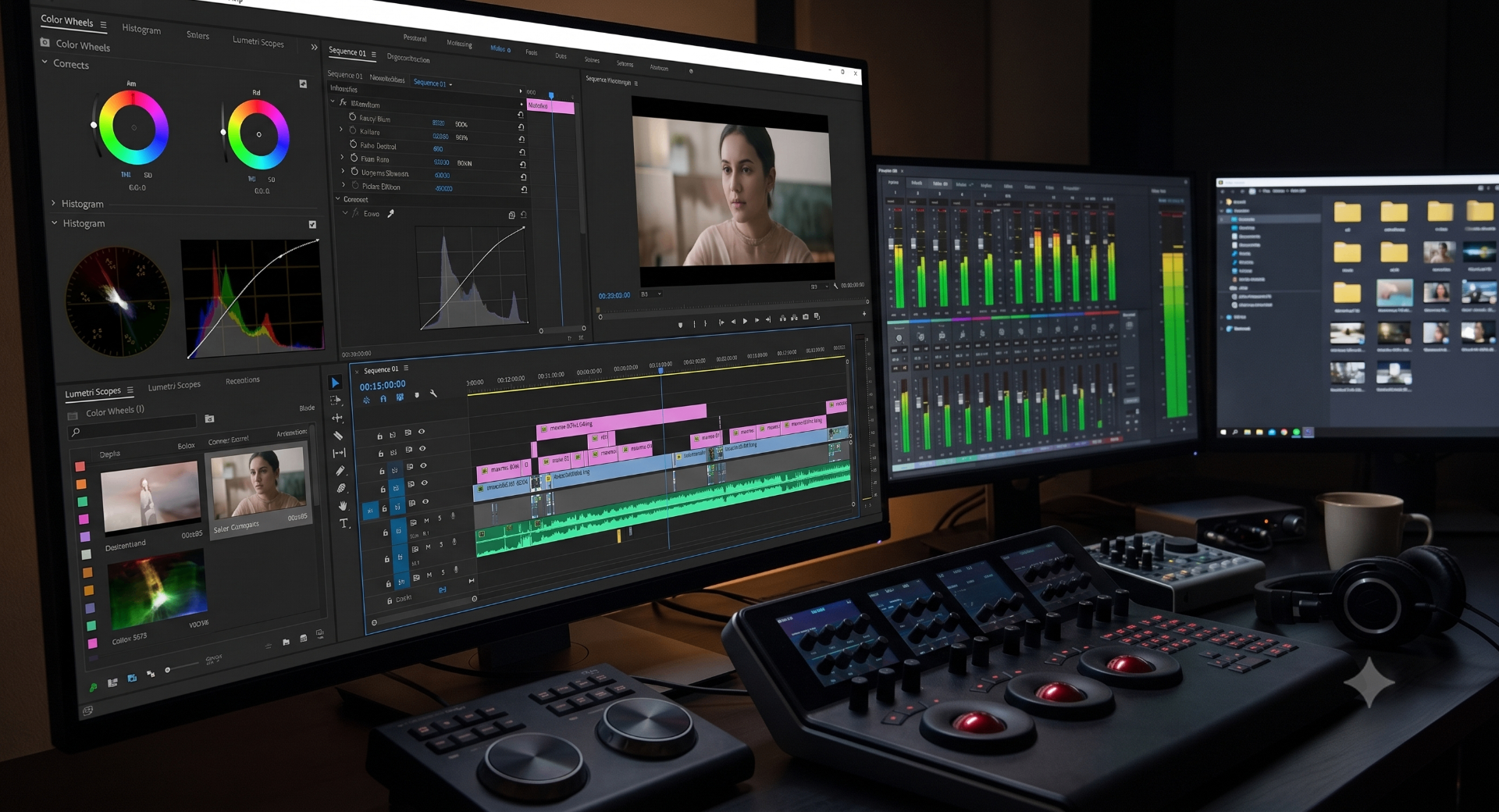 Schnitt und Vertonung des Imagefilms an einer professionellen Editing-Station